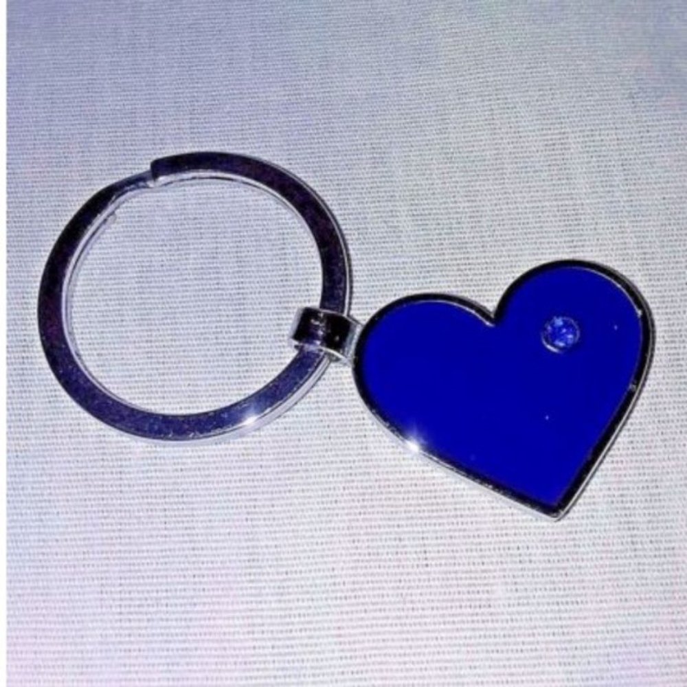 Titanic Keychain BLUE Heart Rhinestone Silver Tone Classic 90s Movie Souvenir